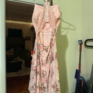 Elegant Pink Floral Lace Dress